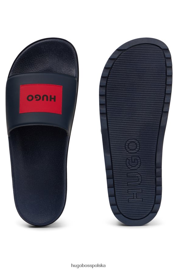 Hugo Boss ciemnoniebieskie, włoskie klapki z czerwoną naszywką z logo hugo ciemny niebieski R0X0H64735