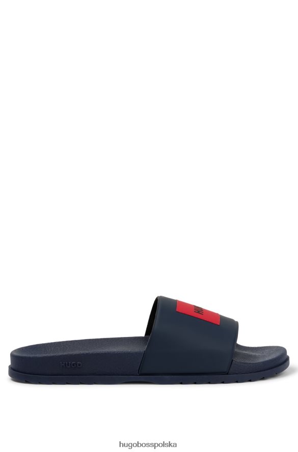 Hugo Boss ciemnoniebieskie, włoskie klapki z czerwoną naszywką z logo hugo ciemny niebieski R0X0H64735