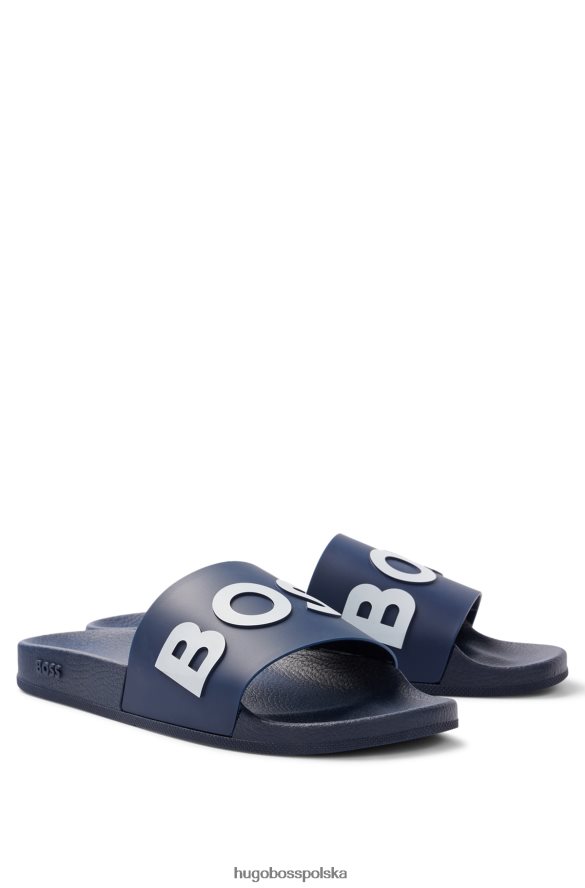 Hugo Boss ciemnoniebieskie, włoskie klapki z kontrastowym paskiem z logo hugo ciemny niebieski R0X0H64800