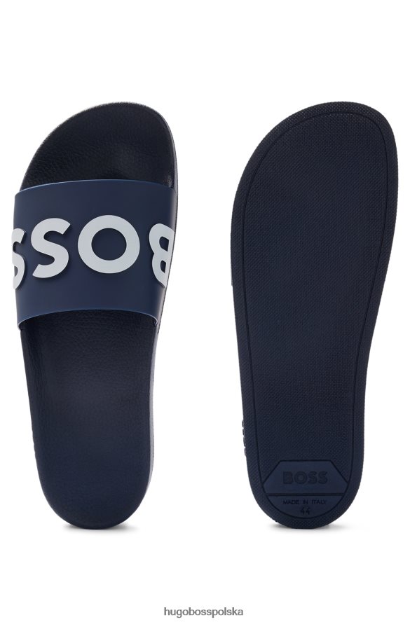 Hugo Boss ciemnoniebieskie, włoskie klapki z kontrastowym paskiem z logo hugo ciemny niebieski R0X0H64800