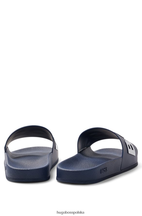 Hugo Boss ciemnoniebieskie, włoskie klapki z kontrastowym paskiem z logo hugo ciemny niebieski R0X0H64800