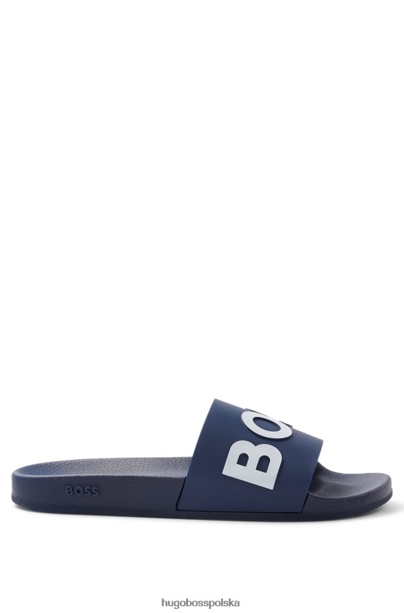 Hugo Boss ciemnoniebieskie, włoskie klapki z kontrastowym paskiem z logo hugo ciemny niebieski R0X0H64800