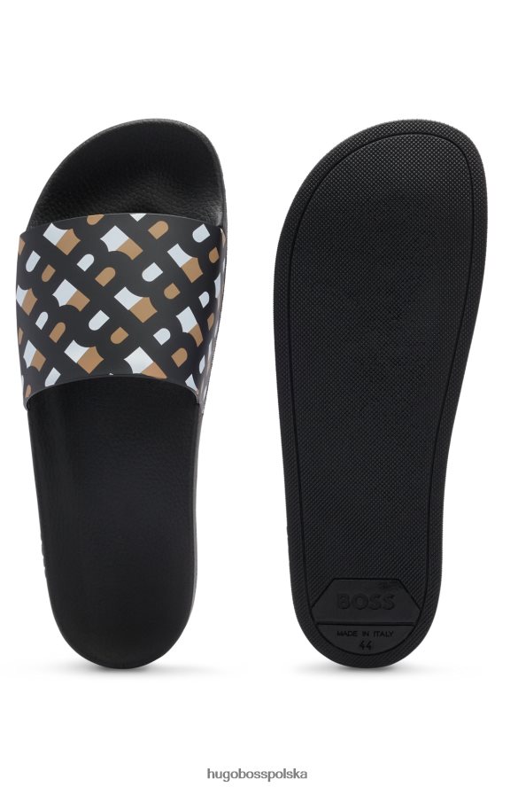 Hugo Boss czarne klapki z monogramem Hugo z wyprofilowaną wkładką czarny R0X0H64994
