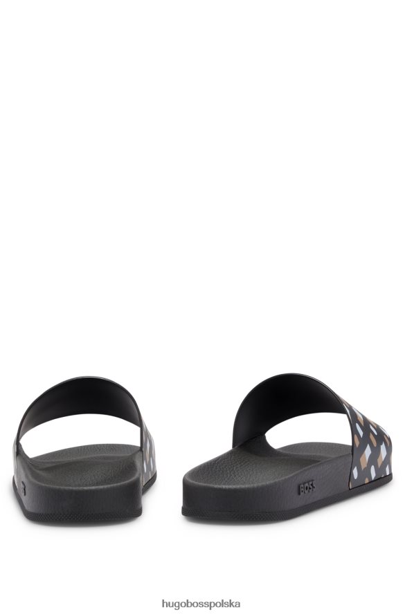Hugo Boss czarne klapki z monogramem Hugo z wyprofilowaną wkładką czarny R0X0H64994