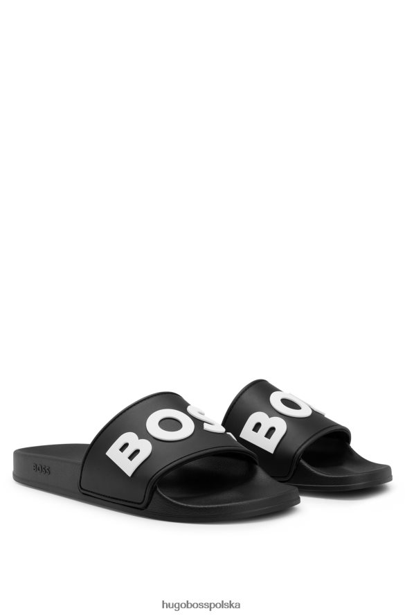 Hugo Boss czarne, włoskie klapki hugo z wypukłym kontrastowym logo czarny R0X0H64945