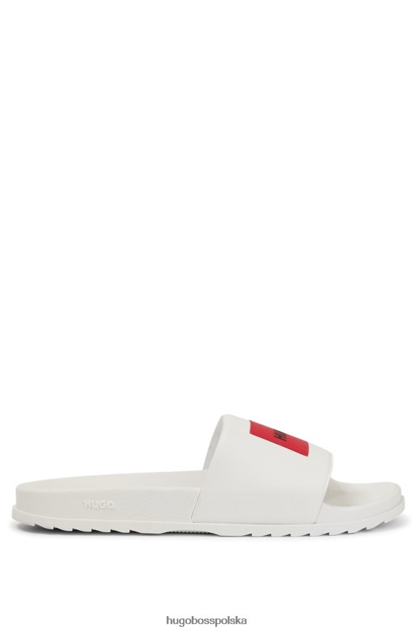 Hugo Boss włoskie klapki z czerwoną naszywką z logo Hugo White biały R0X0H64736
