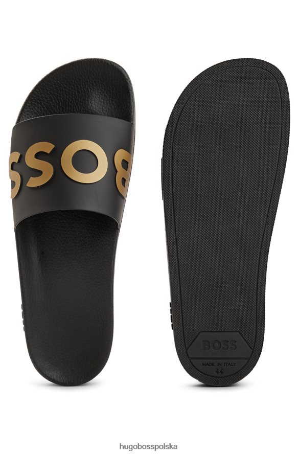 Hugo Boss włoskie klapki z kontrastowym paskiem z logo, czarne hugo czarny R0X0H64805