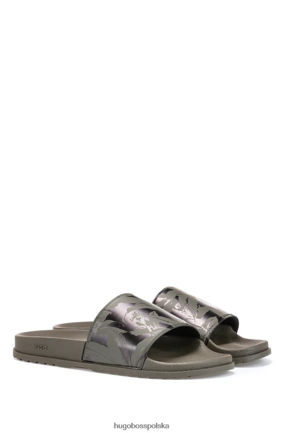 Hugo Boss włoskie klapki z nadrukiem liści w kolorze khaki hugo khaki R0X0H65027