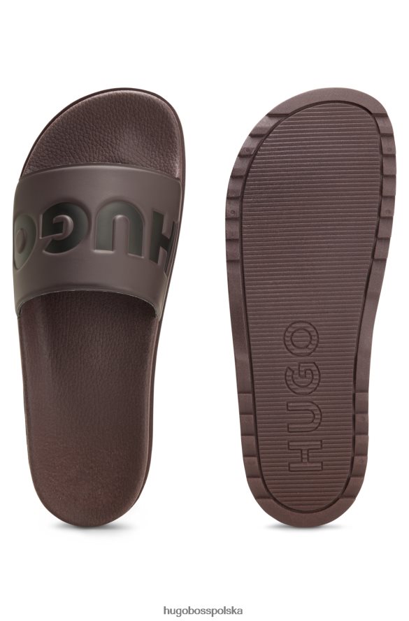 Hugo Boss włoskie klapki z paskiem z logo, ciemnobrązowe hugo ciemny brąz R0X0H64823