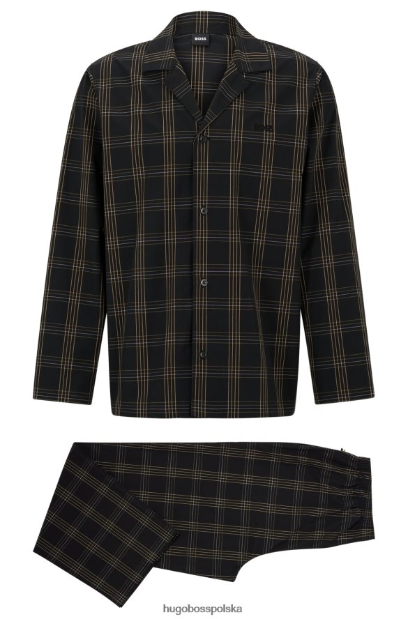 Hugo Boss Bawełniana piżama w kratkę z charakterystycznymi wykończeniami, czarna hugo czarny R0X0H63391