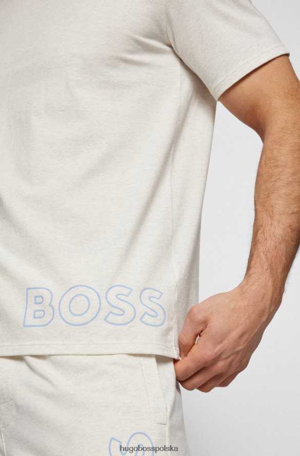 Hugo Boss Biała piżamowa koszulka hugo z elastycznej bawełny z obrysowym logo biały R0X0H62937