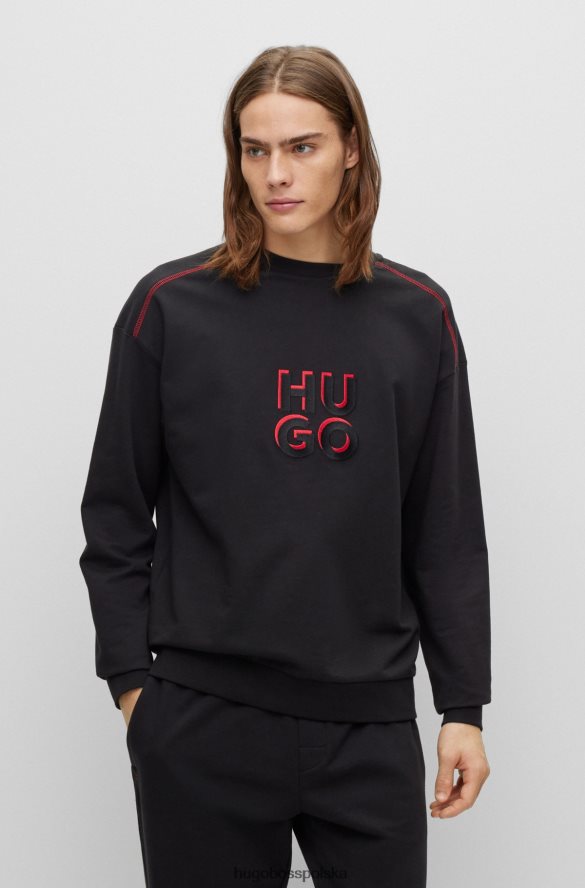 Hugo Boss Bluza z bawełnianej froty z nałożonym logo, czarna hugo czarny R0X0H62655