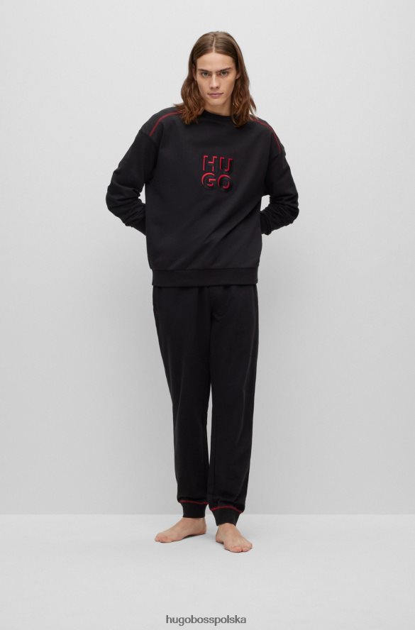 Hugo Boss Bluza z bawełnianej froty z nałożonym logo, czarna hugo czarny R0X0H62655