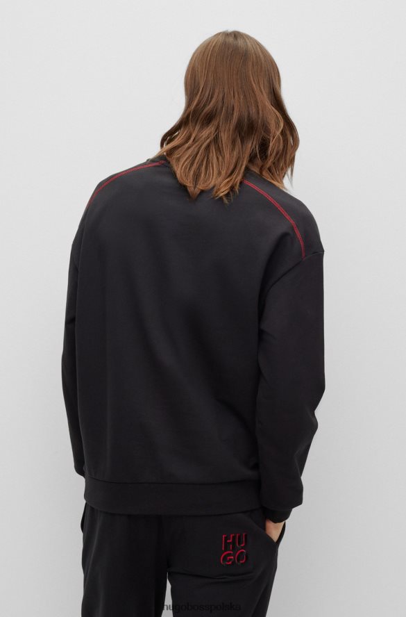Hugo Boss Bluza z bawełnianej froty z nałożonym logo, czarna hugo czarny R0X0H62655