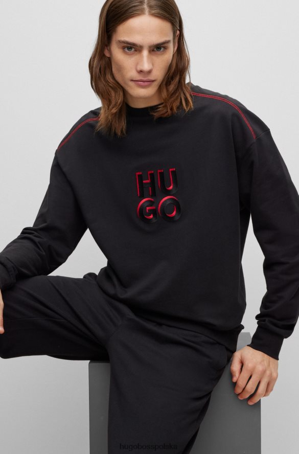 Hugo Boss Bluza z bawełnianej froty z nałożonym logo, czarna hugo czarny R0X0H62655