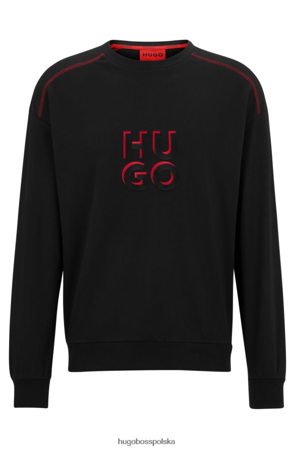 Hugo Boss Bluza z bawełnianej froty z nałożonym logo, czarna hugo czarny R0X0H62655