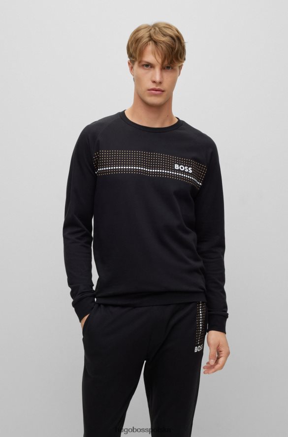 Hugo Boss Bluza z bawełny frotte w kropki i logo hugo w kolorze czarnym czarny R0X0H63892