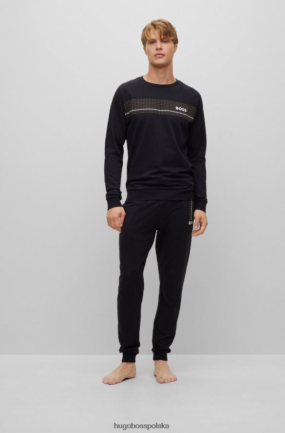Hugo Boss Bluza z bawełny frotte w kropki i logo hugo w kolorze czarnym czarny R0X0H63892