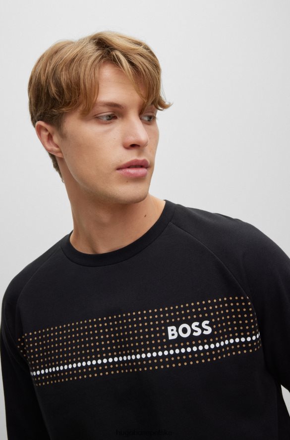 Hugo Boss Bluza z bawełny frotte w kropki i logo hugo w kolorze czarnym czarny R0X0H63892