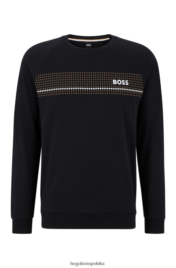 Hugo Boss Bluza z bawełny frotte w kropki i logo hugo w kolorze czarnym czarny R0X0H63892