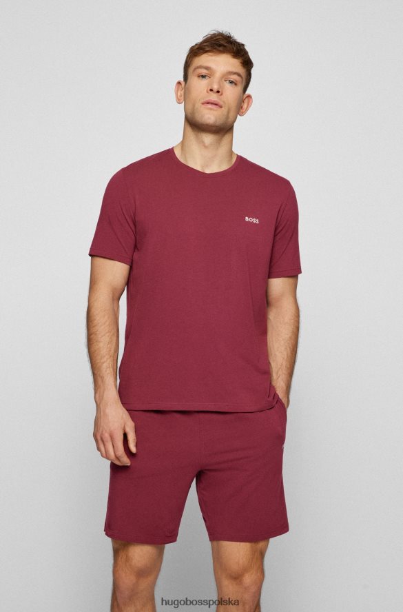 Hugo Boss Ciemnoczerwona koszulka Hugo Loungewear z elastycznej bawełny z kontrastowym logo ciemno czerwony R0X0H62567