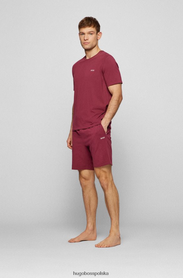 Hugo Boss Ciemnoczerwona koszulka Hugo Loungewear z elastycznej bawełny z kontrastowym logo ciemno czerwony R0X0H62567