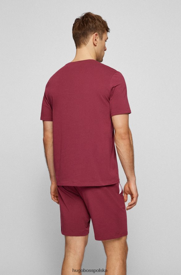 Hugo Boss Ciemnoczerwona koszulka Hugo Loungewear z elastycznej bawełny z kontrastowym logo ciemno czerwony R0X0H62567