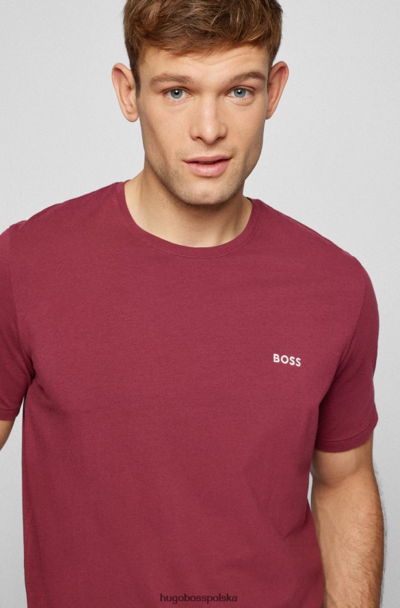 Hugo Boss Ciemnoczerwona koszulka Hugo Loungewear z elastycznej bawełny z kontrastowym logo ciemno czerwony R0X0H62567