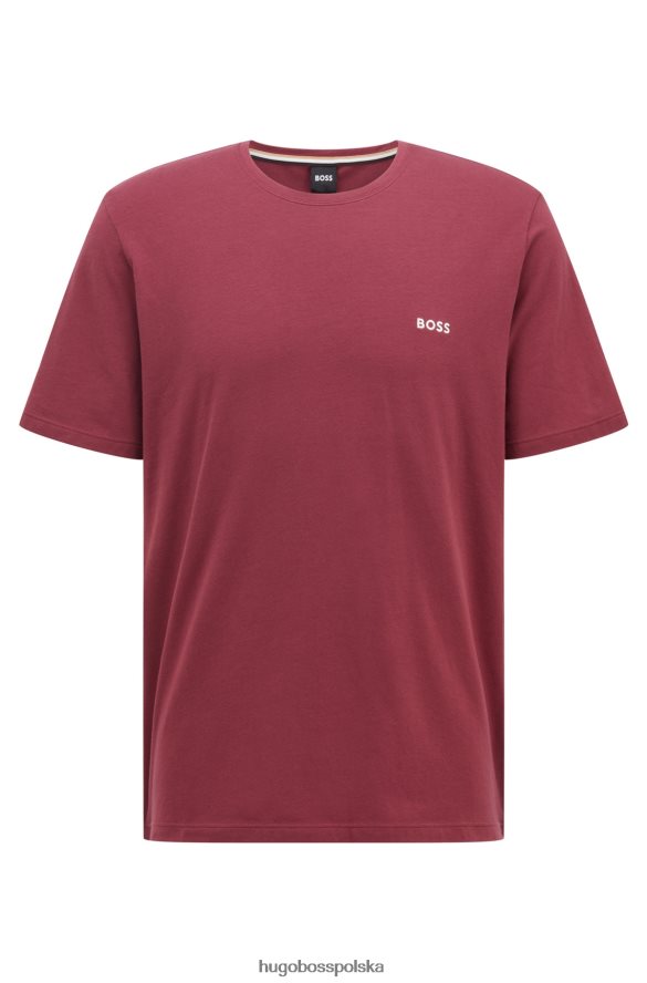 Hugo Boss Ciemnoczerwona koszulka Hugo Loungewear z elastycznej bawełny z kontrastowym logo ciemno czerwony R0X0H62567