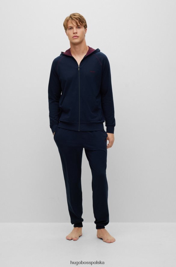 Hugo Boss Ciemnoniebieska kurtka domowa hugo z kapturem, wykonana z elastycznej bawełny, z logo ciemny niebieski R0X0H61737