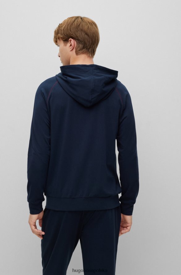 Hugo Boss Ciemnoniebieska kurtka domowa hugo z kapturem, wykonana z elastycznej bawełny, z logo ciemny niebieski R0X0H61737