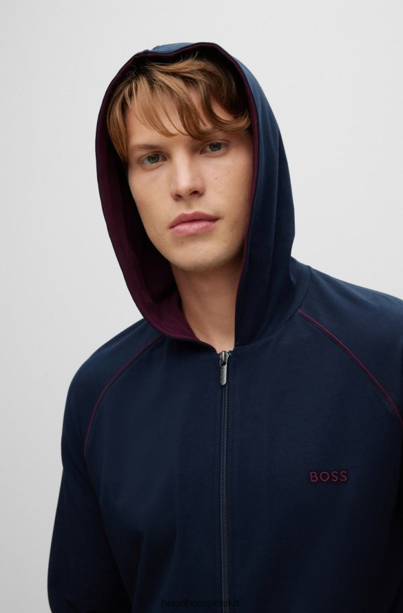 Hugo Boss Ciemnoniebieska kurtka domowa hugo z kapturem, wykonana z elastycznej bawełny, z logo ciemny niebieski R0X0H61737