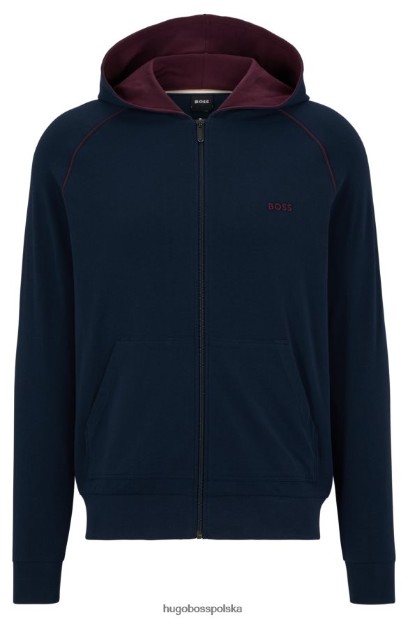 Hugo Boss Ciemnoniebieska kurtka domowa hugo z kapturem, wykonana z elastycznej bawełny, z logo ciemny niebieski R0X0H61737