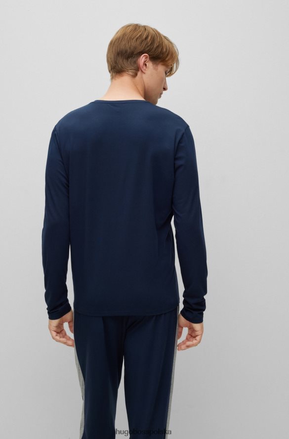 Hugo Boss Ciemnoniebieska piżamowa koszulka Hugo z długimi rękawami, wykonana z bawełny, modalu i stretchu ciemny niebieski R0X0H62873