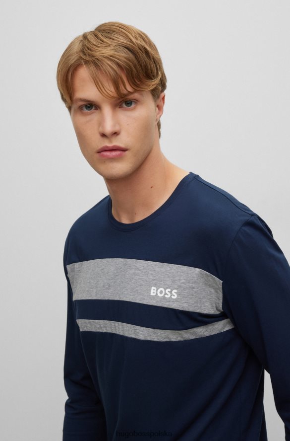 Hugo Boss Ciemnoniebieska piżamowa koszulka Hugo z długimi rękawami, wykonana z bawełny, modalu i stretchu ciemny niebieski R0X0H62873