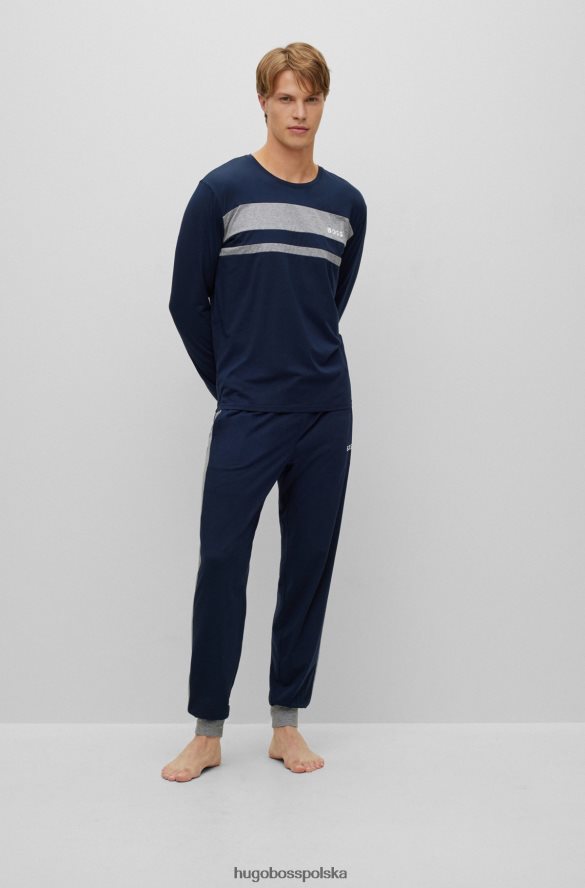 Hugo Boss Ciemnoniebieskie spodnie od piżamy Hugo z elastycznego materiału z kontrastowymi detalami ciemny niebieski R0X0H62435