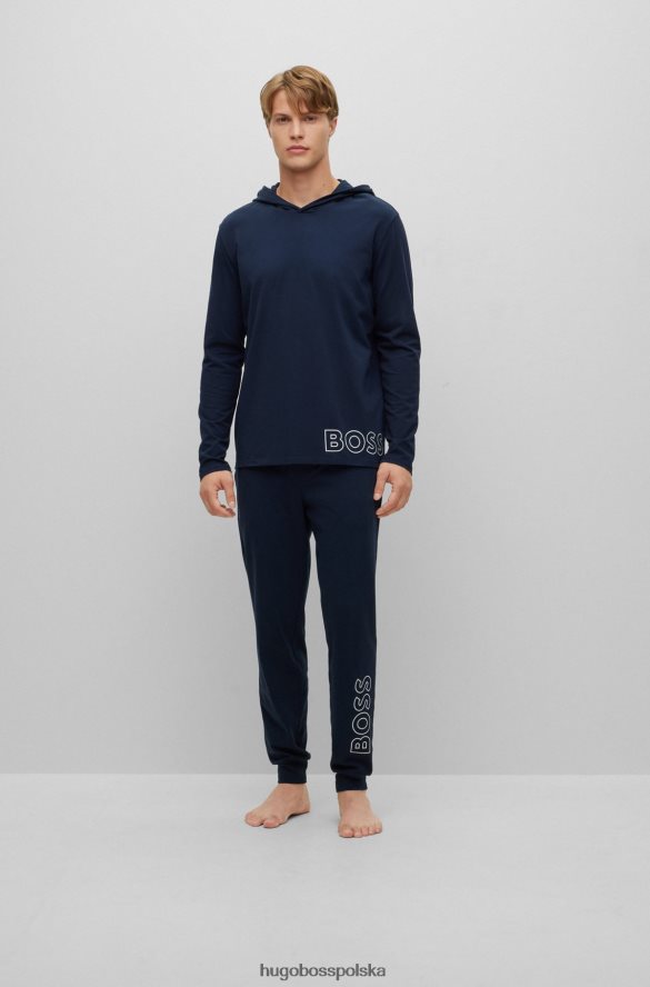 Hugo Boss Ciemnoniebieskie spodnie od piżamy Hugo z elastycznej bawełny z nadrukiem logo ciemny niebieski R0X0H61442