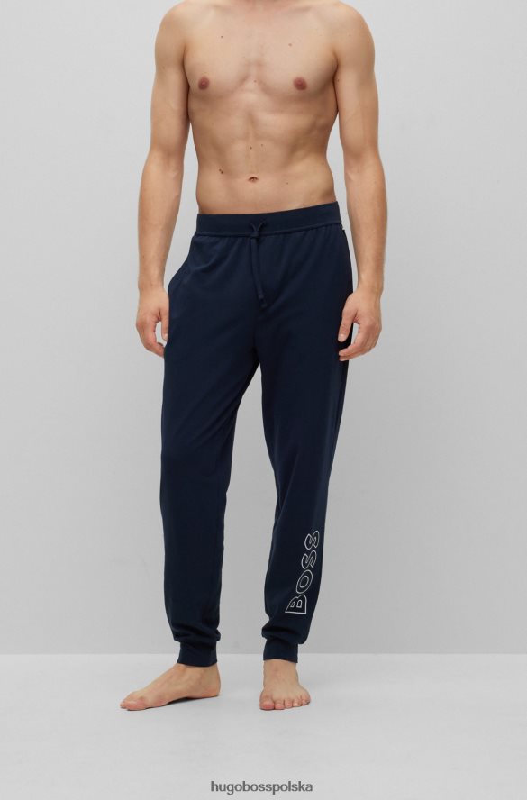 Hugo Boss Ciemnoniebieskie spodnie od piżamy Hugo z elastycznej bawełny z nadrukiem logo ciemny niebieski R0X0H61442