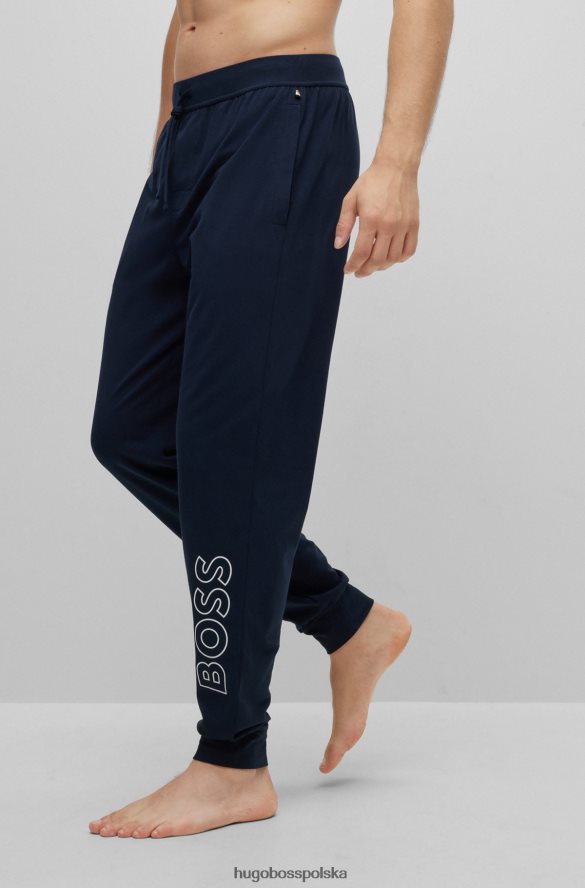 Hugo Boss Ciemnoniebieskie spodnie od piżamy Hugo z elastycznej bawełny z nadrukiem logo ciemny niebieski R0X0H61442