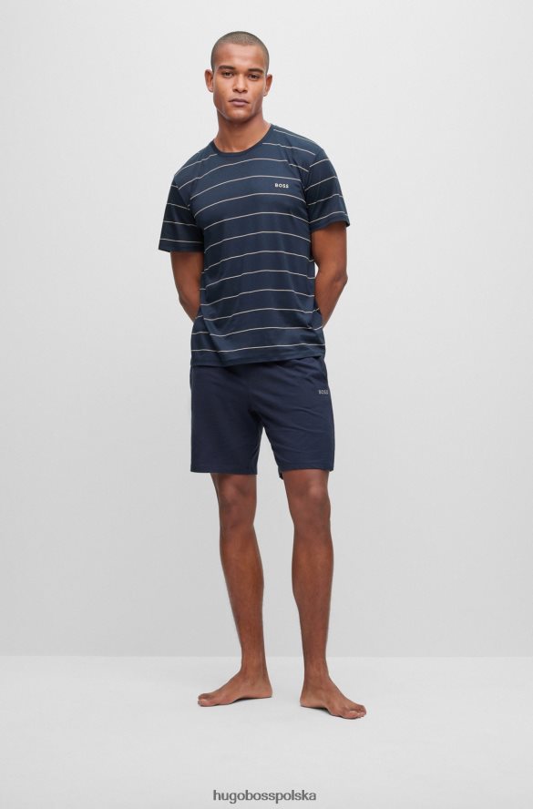 Hugo Boss Ciemnoniebieskie szorty hugo z elastycznej bawełny z kontrastowym logo i sznurkiem ciemny niebieski R0X0H61720