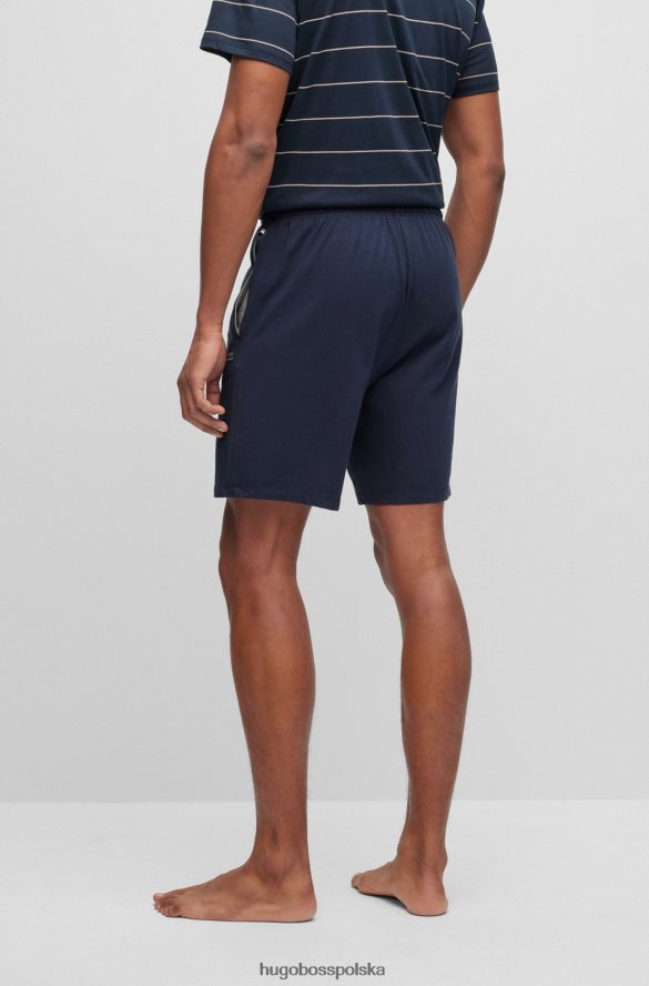 Hugo Boss Ciemnoniebieskie szorty hugo z elastycznej bawełny z kontrastowym logo i sznurkiem ciemny niebieski R0X0H61720