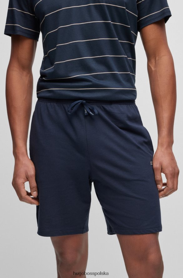 Hugo Boss Ciemnoniebieskie szorty hugo z elastycznej bawełny z kontrastowym logo i sznurkiem ciemny niebieski R0X0H61720