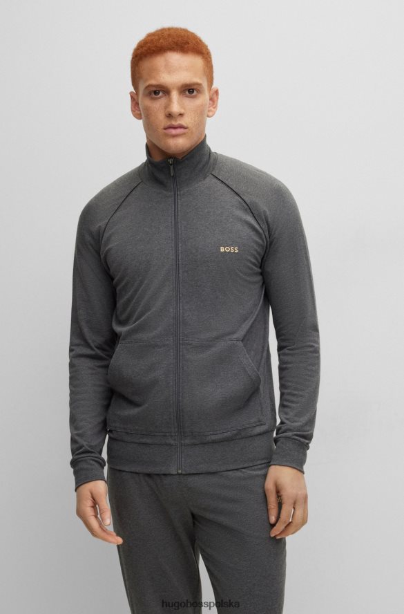 Hugo Boss Ciemnoszara kurtka domowa hugo zapinana na zamek z elastycznej bawełny z logo ciemno szary R0X0H62682