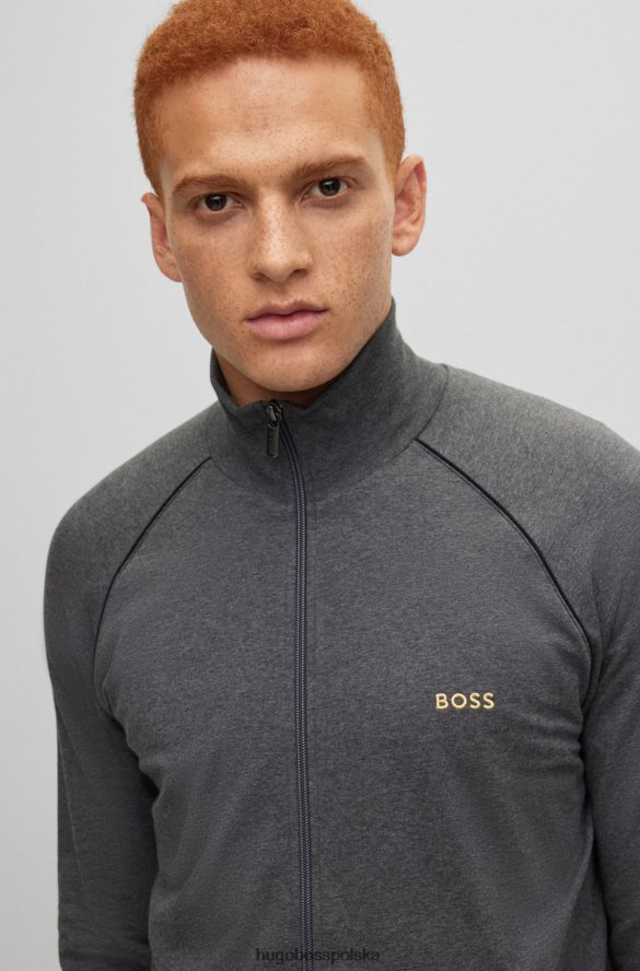Hugo Boss Ciemnoszara kurtka domowa hugo zapinana na zamek z elastycznej bawełny z logo ciemno szary R0X0H62682