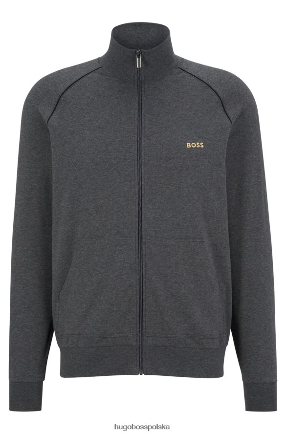 Hugo Boss Ciemnoszara kurtka domowa hugo zapinana na zamek z elastycznej bawełny z logo ciemno szary R0X0H62682
