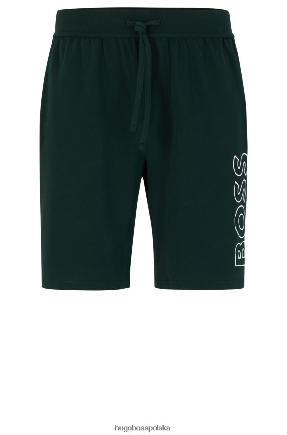 Hugo Boss Ciemnozielone szorty od piżamy z elastycznej bawełny z zarysowanym logo hugo ciemnozielony R0X0H64198