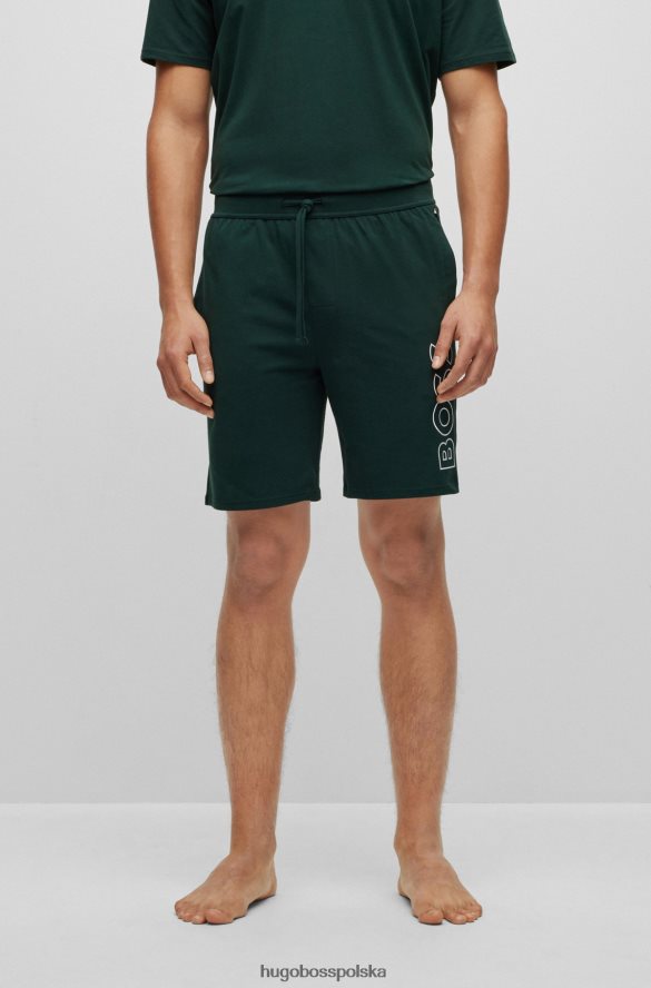 Hugo Boss Ciemnozielone szorty od piżamy z elastycznej bawełny z zarysowanym logo hugo ciemnozielony R0X0H64198