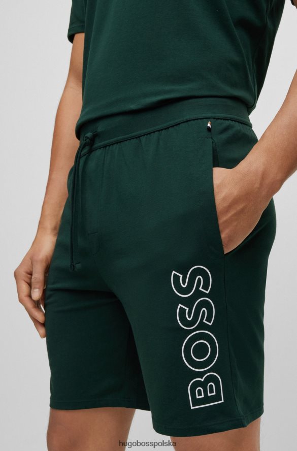 Hugo Boss Ciemnozielone szorty od piżamy z elastycznej bawełny z zarysowanym logo hugo ciemnozielony R0X0H64198
