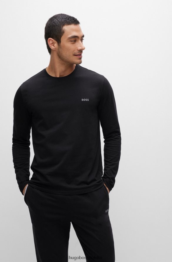 Hugo Boss Czarna koszulka Hugo z elastycznej bawełny o regularnym kroju z haftowanym logo czarny R0X0H61162