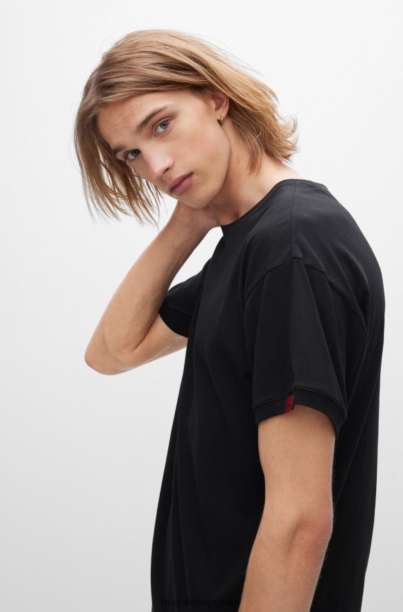 Hugo Boss Czarna koszulka o swobodnym kroju z elastycznej bawełny z logo hugo czarny R0X0H63958